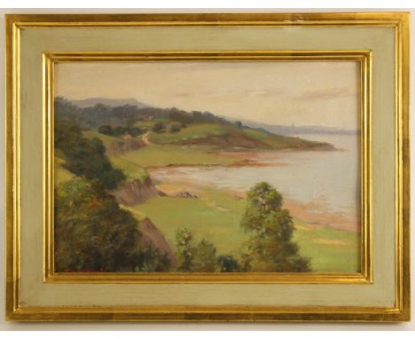 Circle of Thomas Wood Holgate (British, 1869-1958),Oil sketch of a river estuary,with unfinished portrait verso,Oil on panel,
