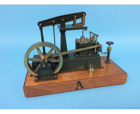 A model horizontal beam engine, stamped 'A.S. Fielding, 1987', 28.5cm width