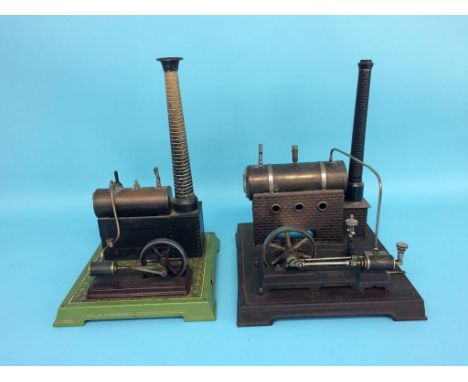 Two spirit fired model engines, labelled 'Made in Germany', 28cm width x  33cm height