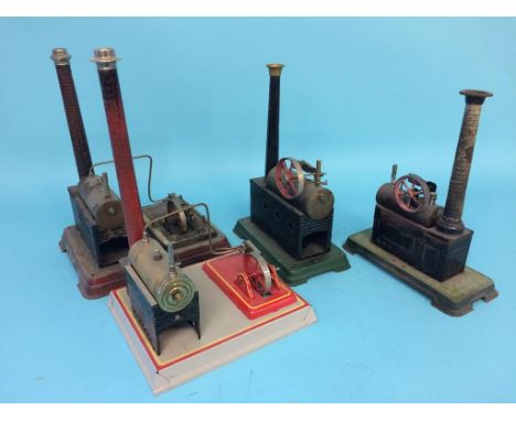 Four various spirit fed model engines, two stamped D. C. Germany (4)