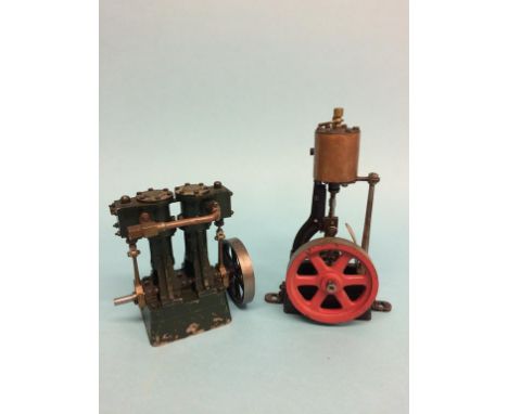 A model Stuart twin engine, 14cm height and a small vertical beam engine. 20cm height