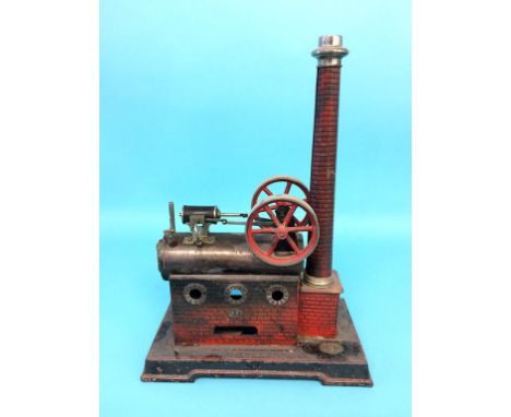 A model spirit fired engine, stamped 'J. F. Made in Germany', 25cm width