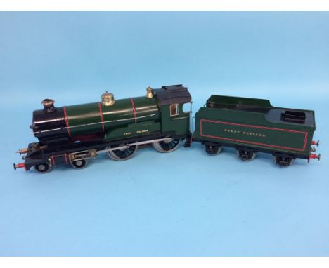 A spirit fired live model steam locomotive, 'Great Western', 4-4-0, with green livery, 8cm width x 56cm length