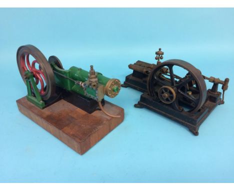 Two model horizontal beam engines, both 30cm length, 20cm width