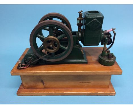 A hopper fed horizontal beam engine, 'The RLE Alyn Foundry, Wrexham Engine', no. 123, on wooden stand.  42cm length x 20cm he