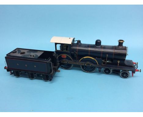 A live 2 ½ inch gauge Claud Hamilton spirit fired steam locomotive, Great Eastern Railway, 1900, with blue livery.  71cm leng