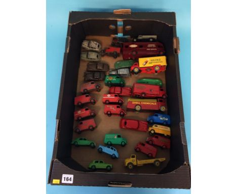 A tray of Dinky Die Cast vehicles, including 'Shell Chemicals', 'Esso', Slumberland', Ferrocrete' etc.
