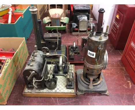 Three tin plate model engines and a part model vertical engine