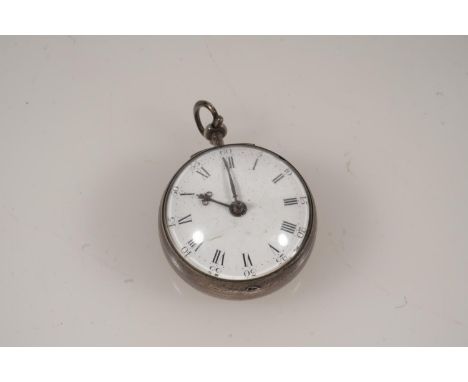 Benjamin Dutton of London, a silver pair case (lacking outer case) pocket watch, the white enamel dial with Roman numeral cha