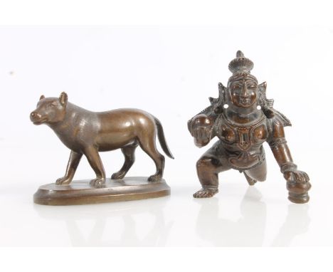 Hindu bronze model of Krishna, 7cm tall, and a small bronze model of an animal. (2)