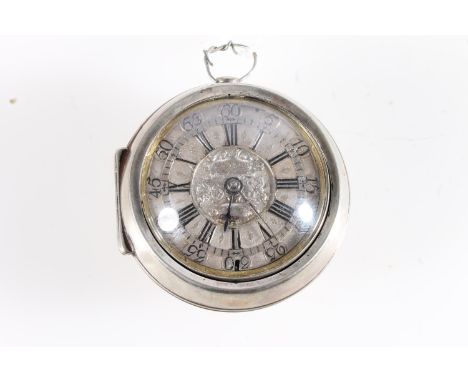 Antique pair case pocket watch by Gammon of London, the silver dial with Roman numeral chapter ring and outer Arabic numeral 