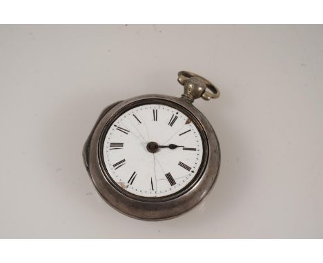 George Parker of Dublin Ireland, an antique white metal pair case pocket watch, the white enamel dial with Roman numeral chap