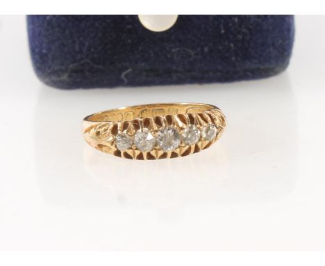 18ct gold diamond five stone ring, Chester hallmarks 1909, 3.7g gross.  Bracelet - some tarnishing and possible repairs to br