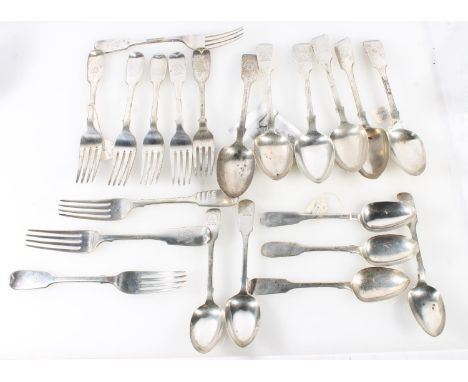 Victorian silver flatware bearing the crest and motto of the Jamieson family 'Ad Littora Tendit', by Marshall &amp; Sons, Edi