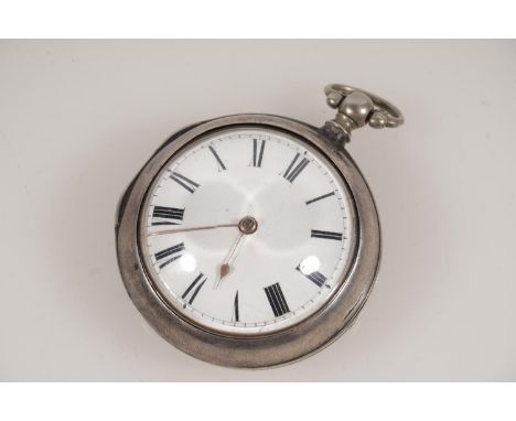 Conway of London, an antique silver pair case pocket watch, the white enamel dial with Roman numeral chapter ring, having fus
