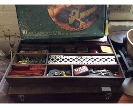 Two wooden boxes of Meccano together with Meccano Army Multikit in original box.