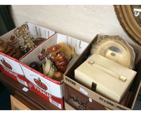 Three cartons of assorted items including ceramics, glass, light fittings etc.