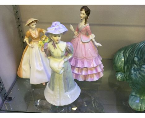 Two Royal Worcester figurines including 'Diana' along with one Coalport figurine.