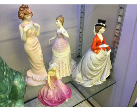 Three Royal Worcester figurines including 'Rose' and 'Emily' along with one Coalport figurine 'In love'.