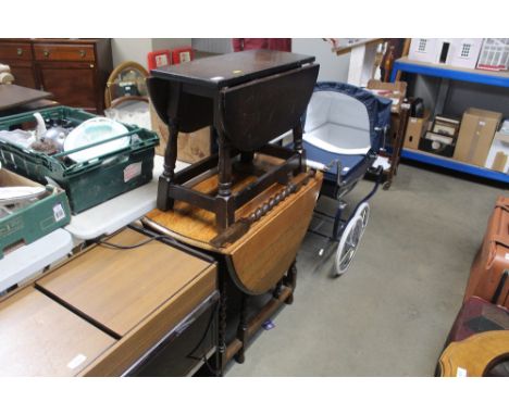 An oak drop leaf coffee table and an oak barley twist gate leg table AF