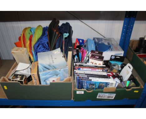 Two boxes of sundry items including a health lamp; boot shapers; Playstation 2 games etc
