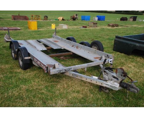 A "Brian James Minno" Galvanized twin-axle (Indespension) car trailer serial no. 8535. Complete with on-board ramps, front wh