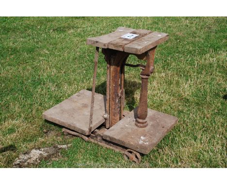 Vintage platform/sack scales, no weights.