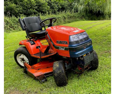 A Kubota G1900 HST 4 Wheel Steer Ride-on Lawn Mower having a three-cylinder diesel 18hp engine, hydrostatic transmission, 48 