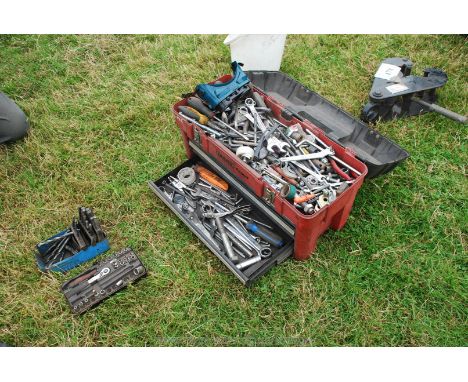 A Draper expert tool box containing quantity of spanners, Allen keys, drill bits, socket set etc. 
