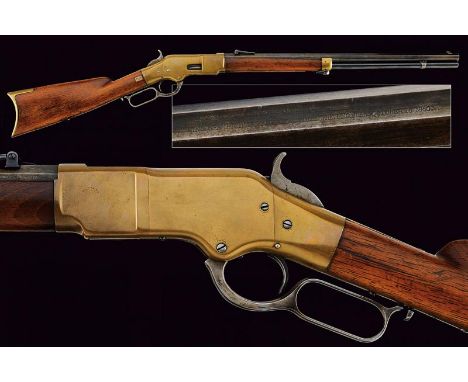 dating: 1874 provenance: USA, Octagonal, cal. 44 rimfire barrel for 24', with fore-sight and adjustable and foldaway rear sig