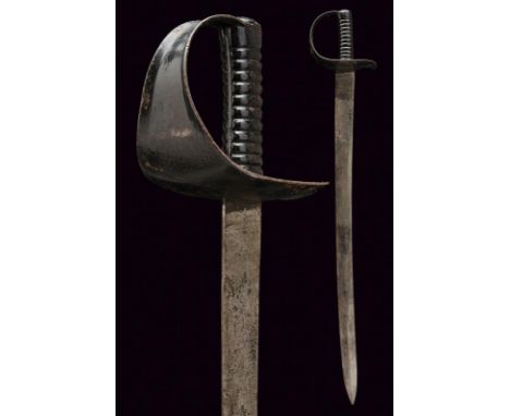 dating: 19th Century provenance: England, Large, slightly curved, single-and short false-edged blade, with various British st