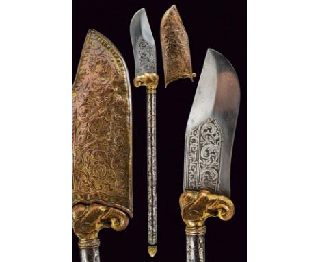 dating: 19th Century provenance: India, Short and large, single-and half-edged blade, with rounded and ribbed tip, with silve