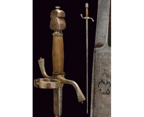 dating: 17th Century provenance: Austria, Strong, straight, double-edged blade, ribbed in the center, slightly lanceolate at 