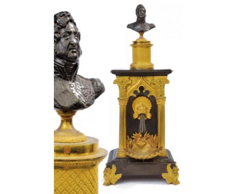 dating: First half of the 19th Century provenance: France, Depicting a fountain with fire-gilt architectural elements, surmou