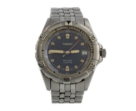 TISSOT PR100 10ATM, STAINLESS STEEL QUARTZ WRIST WATCH  the round dial with lume filled hour markers, 38mm case, on a stainle
