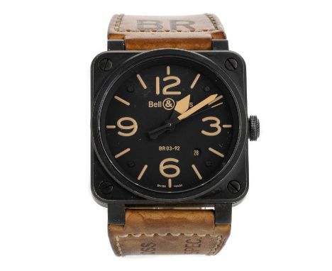 BELL AND ROSS BR 03-92, PVD COATED STAINLESS STEEL AUTOMATIC WRIST WATCH the round dial with Arabic and baton hour markers, 4
