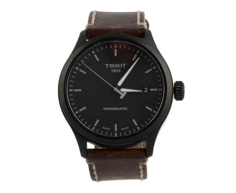 TISSOT SWISSMATIC, BLACK PVD COATED STAINLESS STEEL AUTOMATIC WRIST WATCH  T116407A, the round dial with baton hour markers, 