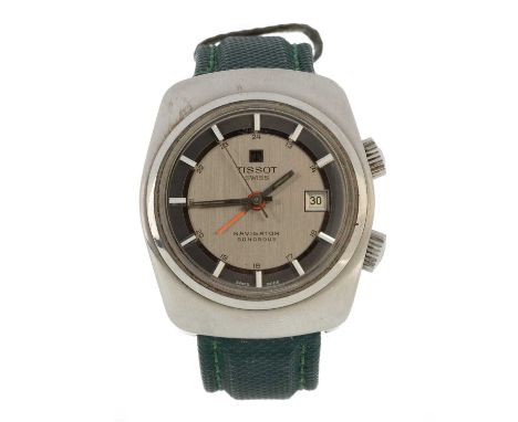 TISSOT NAVIGATOR SONOROUS, STAINLESS STEEL AUTOMATIC WRIST WATCH   the round dial with baton hour markers, 37mm case, on a gr