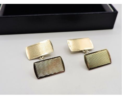 Vintage Gold on Sterling Silver Cufflinks. A fine quality pair of gold on sterling silver cufflinks with engine turned design