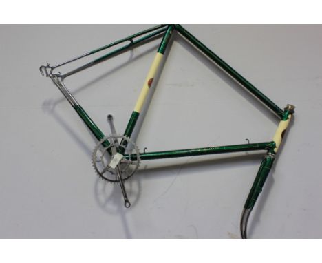 A.S Gillott Race frame and fork in metallic bottle green and ivory. Very ornate lug-work all round. Complete with Charter Lea