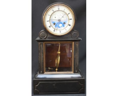 A 19th French mantel clock, HY Marc, Paris, with Japy Freres 8-day movement striking a bell, dial with moonphase, subsidiary 