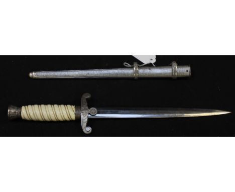 A WW2 German Luftwaffe dirk with white metal mounts and celluloid grip, polished blade with scabbard, 39 cm