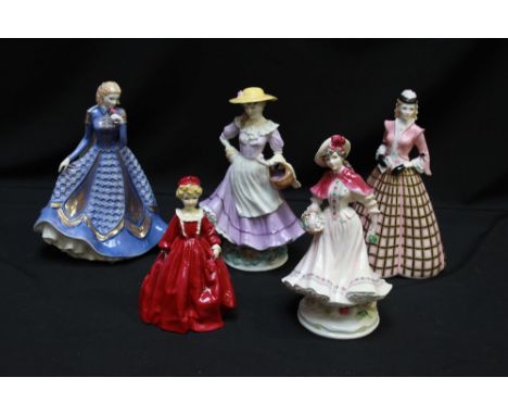 Five Royal Worcester porcelain figures:  Noelle 1615/9500; Georgia 400/1000; Grandmothers Dress by Freda Doughty 3081 dated 1