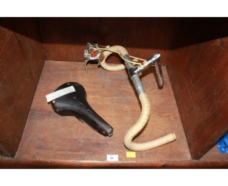 1 vintage B17 Brooks saddle in brown, 1 Italian Villarama stem - 100mm with 1 pair of engraved G.B bars with Campagnolo Gran 