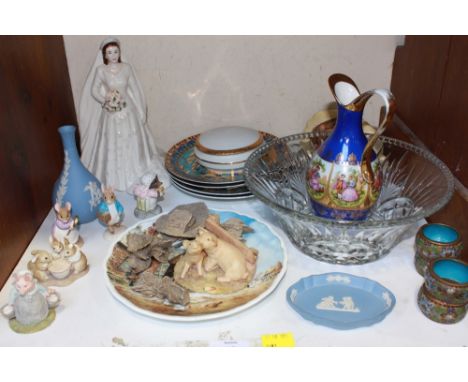 SECTION 18.  Various ceramics including Wedgwood 'Jasperware' a Royal Worcester figure of Queen Elizabeth II, a Bossons plast