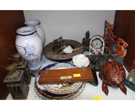 SECTION 16. A collection of assorted decorative items including a pair of Continental pottery drug jars, porcelain plates, a 