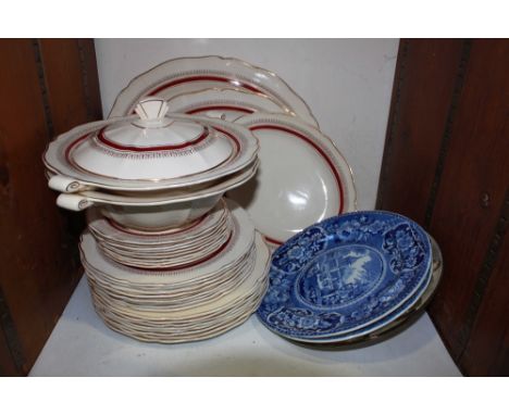 SECTION 32   A Doulton part dinner service pattern 'D6085' two blue and white plates and a Doulton character plate.