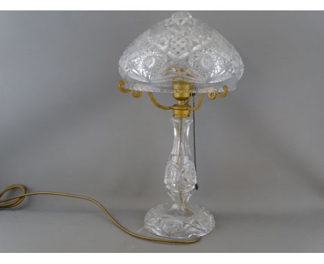 Cut glass table lamp with mushroom shade