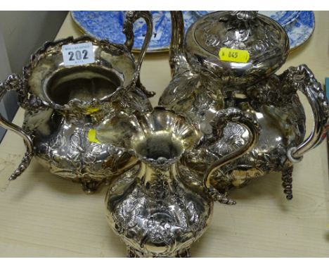 Electroplate three piece tea service with markings