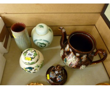 Masons Chartreuse lidded ginger jar, Burmantofts style teapot and similar items